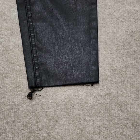 Zara Woman Slim Fit Coated Cropped Pants Size 6 Black Skinny Raw Hem High Rise - Picture 3 of 7